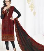 Black embroidered crepe semi stitched salwar with dupatta