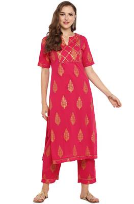 Janasya Cotton Foil Print Straight Kurta With Straight Pant 1