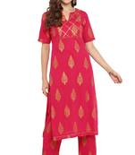 Janasya Cotton Foil Print Straight Kurta With Straight Pant