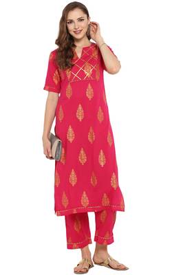 Janasya Cotton Foil Print Straight Kurta With Straight Pant 2