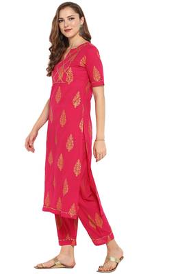 Janasya Cotton Foil Print Straight Kurta With Straight Pant 3