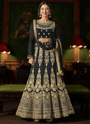 Black Embroidered Silk Semi Stitched Salwar With Dupatta 1