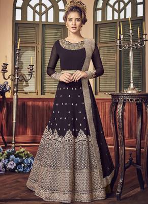 Wine Embroidered Georgette Semi Stitched Salwar With Dupatta 1