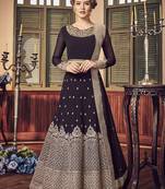 Wine Embroidered Georgette Semi Stitched Salwar With Dupatta