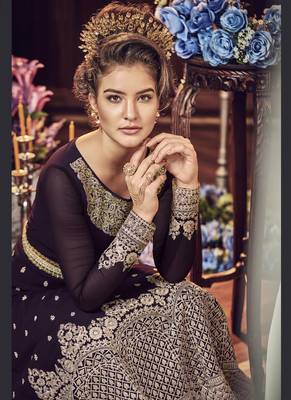 Wine Embroidered Georgette Semi Stitched Salwar With Dupatta 2