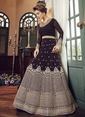 Wine Embroidered Georgette Semi Stitched Salwar With Dupatta 3