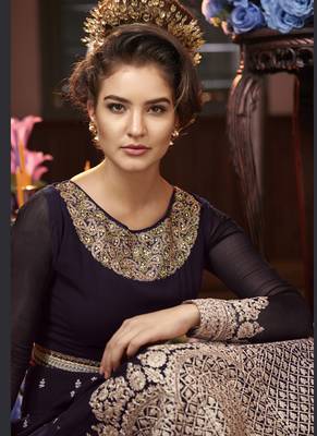 Wine Embroidered Georgette Semi Stitched Salwar With Dupatta 4