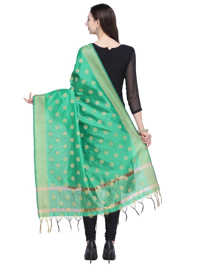 Light Green Color Poly Silk Banarasi Print Women's Dupatta Satrani