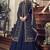 Royal blue embroidered velvet semi stitched salwar with dupatta