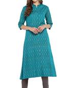 Janasya Cotton Foil Print A Line Kurta With Narrow Pant