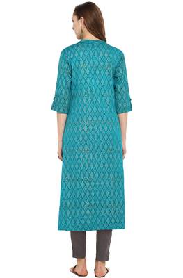 Janasya Cotton Foil Print A Line Kurta With Narrow Pant 5