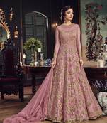 Pink Embroidered Net Salwar Semi Stitched