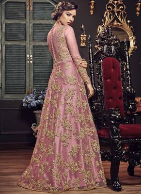 Pink Embroidered Net Salwar Semi Stitched 2