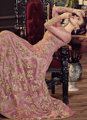 Pink Embroidered Net Salwar Semi Stitched 3