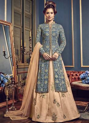 Teal Embroidered Georgette Semi Stitched Salwar With Dupatta 1