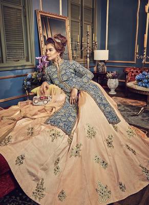 Teal Embroidered Georgette Semi Stitched Salwar With Dupatta 2