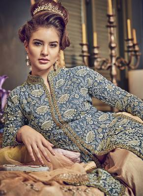 Teal Embroidered Georgette Semi Stitched Salwar With Dupatta 4