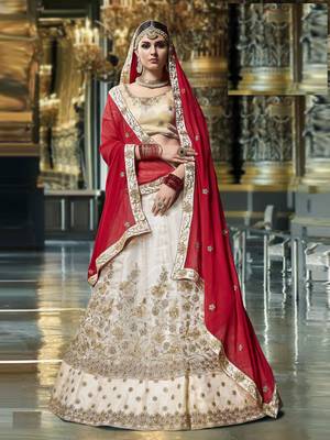 Cream Embroidered Velvet Lehenga With Dupatta 1