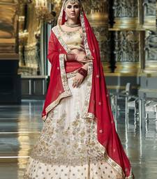 Cream Embroidered Velvet Lehenga With Dupatta