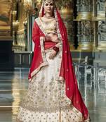 Cream Embroidered Velvet Lehenga With Dupatta