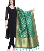Green Color Poly Silk Banarasi Print Women'S Dupatta