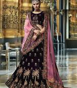 Brown Embroidered Velvet Lehenga With Dupatta