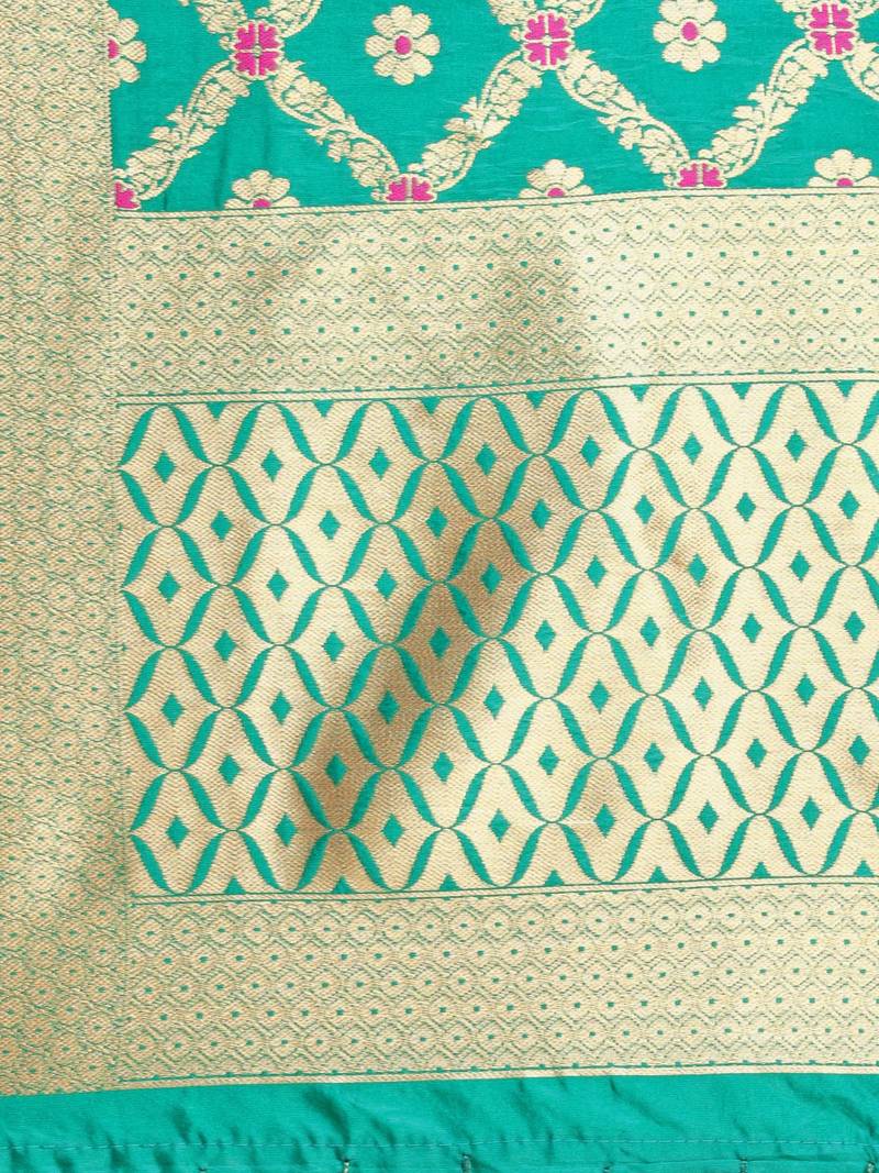 Green Color Poly Silk Banarasi Print Women'S Dupatta