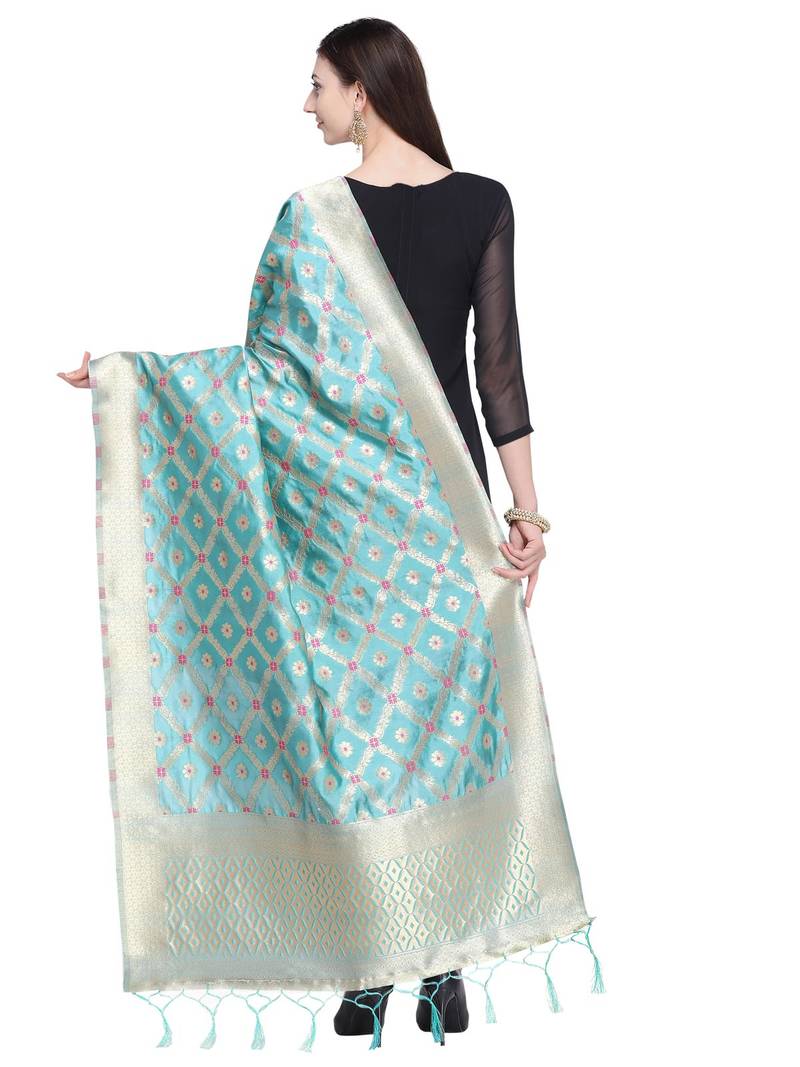 Blue Color Poly Silk Banarasi Print Women'S Dupatta