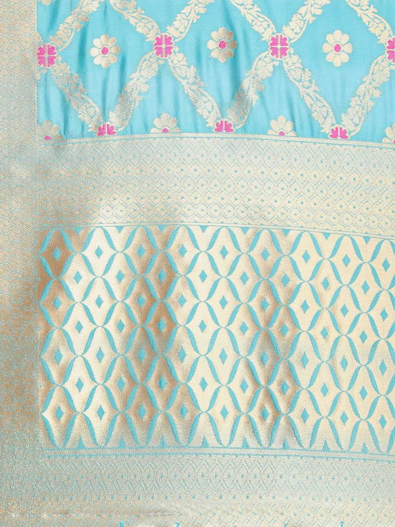 Blue Color Poly Silk Banarasi Print Women'S Dupatta