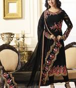 Black embroidered georgette semi stitched salwar with dupatta