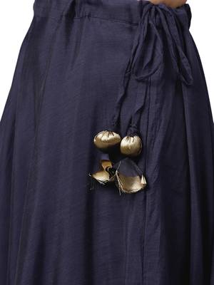 Inddus Navy Blue Chanderi Cotton Solid Unstitched Top And Navy Blue Chanderi Cotton Semi Stitched Skirt With Dupatta 5