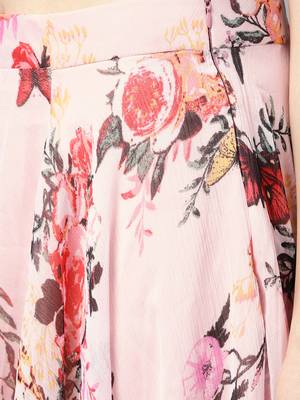 Inddus Pink Art Silk Solid Unstitched Top And Pink Chiffon Floral Printed Semi Stitched Skirt With Chiffon Dupatta 6