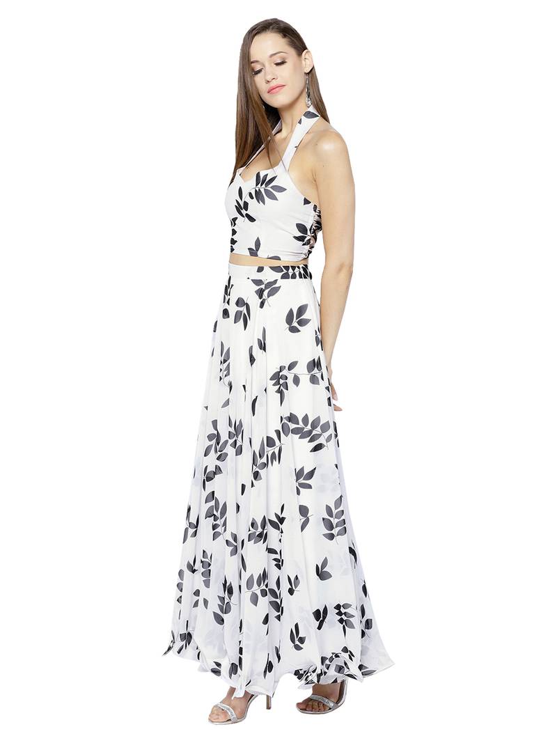 Inddus Black & White Georgette Printed Semi Stitched Lehenga Choli