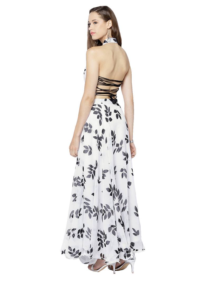 Inddus Black & White Georgette Printed Semi Stitched Lehenga Choli