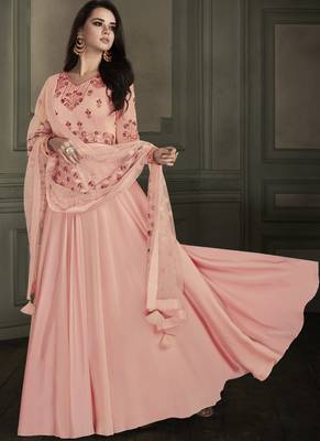 Pink embroidered georgette semi stitched salwar with dupatta 1