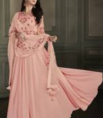 Pink embroidered georgette semi stitched salwar with dupatta