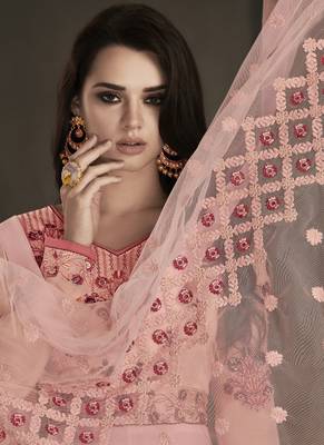 Pink embroidered georgette semi stitched salwar with dupatta 2