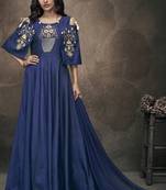 Royal blue embroidered silk stitched salwar with dupatta