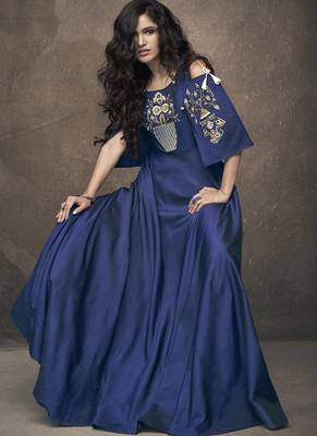 Royal blue embroidered silk stitched salwar with dupatta 2