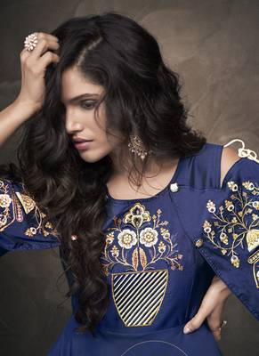 Royal blue embroidered silk stitched salwar with dupatta 3