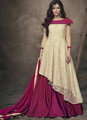 Off white embroidered net stitched salwar with dupatta 1