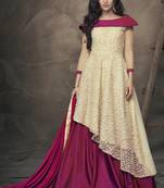 Off white embroidered net stitched salwar with dupatta