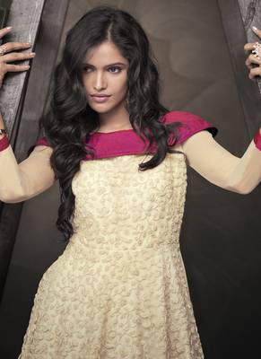 Off white embroidered net stitched salwar with dupatta 2