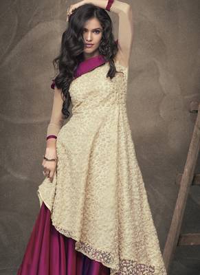 Off white embroidered net stitched salwar with dupatta 3
