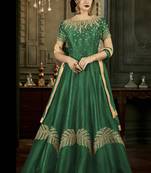 Green embroidered silk blend semi stitched salwar with dupatta