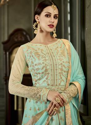 Lime embroidered silk blend semi stitched salwar with dupatta 2