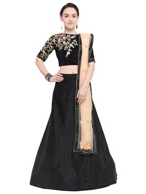 Aasvaa Black Color Velvet Embroidered Semi-Stitched Lehenga Choli 1