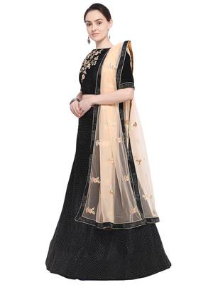 Aasvaa Black Color Velvet Embroidered Semi-Stitched Lehenga Choli 2