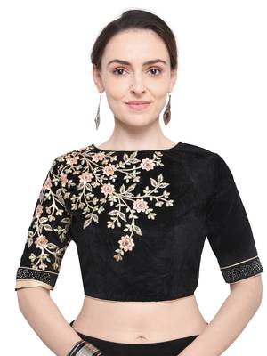 Aasvaa Black Color Velvet Embroidered Semi-Stitched Lehenga Choli 4