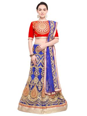 Aasvaa Blue Color Net Embroidered Semi-Stitched Lehenga Choli 1